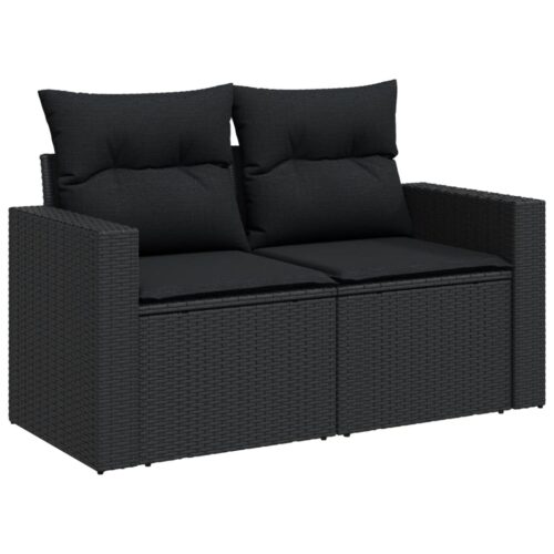 5-Piece Garden Sofa Set with Cushions Black Poly Rattan Wicker Outdoor Patio Furniture - Image 10