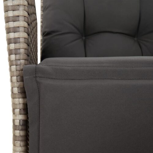 3-Piece Garden Dining Set with Cushions Grey Poly Rattan Wicker Outdoor Patio Furniture - Image 5