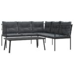 Garden Sofa Set with Cushions Black Steel Textilene