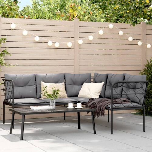 Garden Sofa Set with Cushions Black Steel Textilene - Image 2