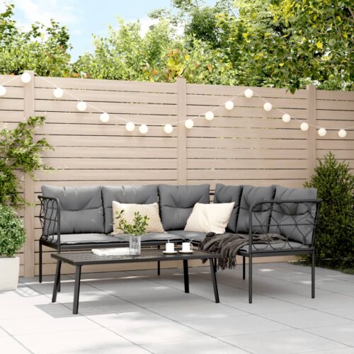 Garden Sofa Set with Cushions Black Steel Textilene - Image 3