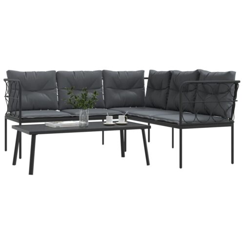 Garden Sofa Set with Cushions Black Steel Textilene - Image 4