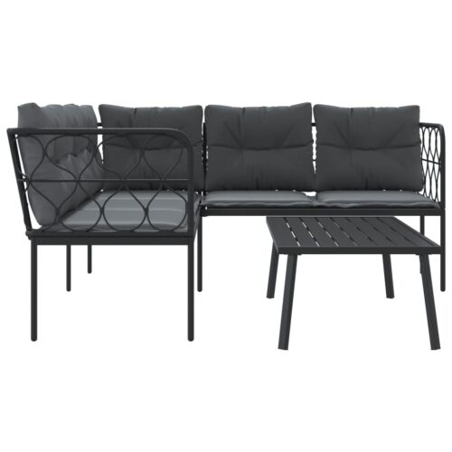 Garden Sofa Set with Cushions Black Steel Textilene - Image 6