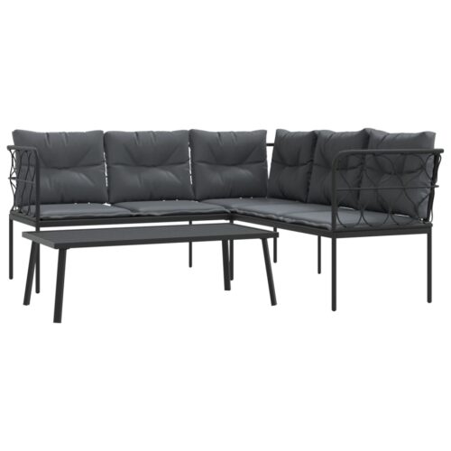 Garden Sofa Set with Cushions Black Steel Textilene - Image 12
