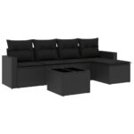 6-Piece Garden Sofa Set with Cushions Black Poly Rattan Wicker Outdoor Patio Furniture