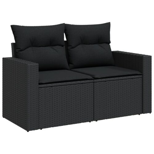 6-Piece Garden Sofa Set with Cushions Black Poly Rattan Wicker Outdoor Patio Furniture - Image 5