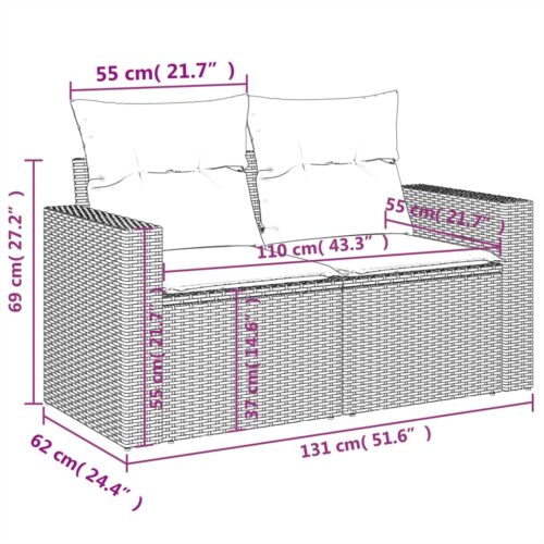 6-Piece Garden Sofa Set with Cushions Black Poly Rattan Wicker Outdoor Patio Furniture - Image 12
