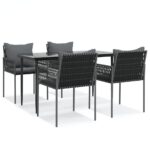 5-Piece Garden Dining Set with Cushions Poly Rattan Steel