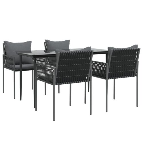 5-Piece Garden Dining Set with Cushions Poly Rattan Steel - Image 3
