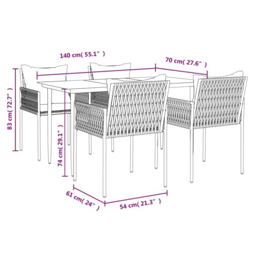 5-Piece Garden Dining Set with Cushions Poly Rattan Steel - Image 10