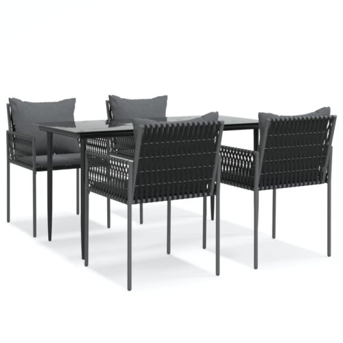 5-Piece Garden Dining Set with Cushions Poly Rattan Steel - Image 11