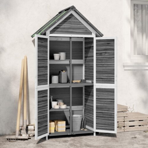 Garden Tool Shed Grey 89x52.5x175cm Solid Wood Pine - Image 2