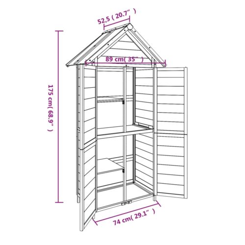 Garden Tool Shed Grey 89x52.5x175cm Solid Wood Pine - Image 8