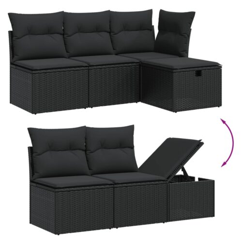 6-Piece Garden Sofa Set with Cushions Black Poly Rattan Wicker Outdoor Patio Furniture - Image 3