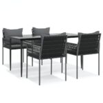 5-Piece Garden Dining Set with Cushions Poly Rattan Steel