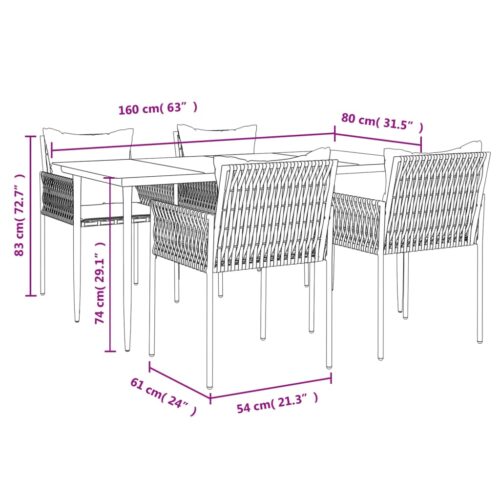 5-Piece Garden Dining Set with Cushions Poly Rattan Steel - Image 10
