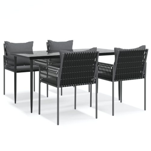 5-Piece Garden Dining Set with Cushions Poly Rattan Steel - Image 11
