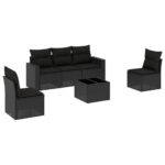6-Piece Garden Sofa Set with Cushions Black Poly Rattan Wicker Outdoor Patio Furniture