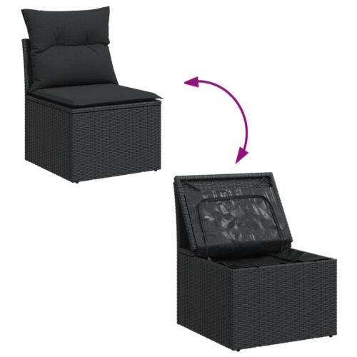 6-Piece Garden Sofa Set with Cushions Black Poly Rattan Wicker Outdoor Patio Furniture - Image 3