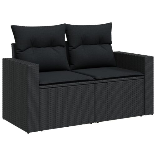 6-Piece Garden Sofa Set with Cushions Black Poly Rattan Wicker Outdoor Patio Furniture - Image 8