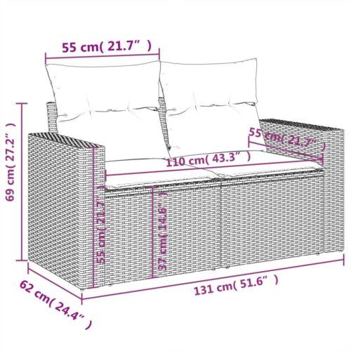 6-Piece Garden Sofa Set with Cushions Black Poly Rattan Wicker Outdoor Patio Furniture - Image 12