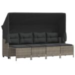 5-Piece Garden Sofa Set with Cushions Grey Poly Rattan Wicker Outdoor Patio Furniture