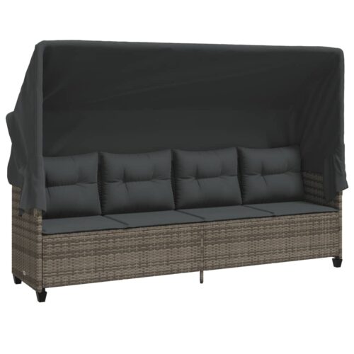 5-Piece Garden Sofa Set with Cushions Grey Poly Rattan Wicker Outdoor Patio Furniture - Image 3