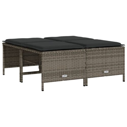 5-Piece Garden Sofa Set with Cushions Grey Poly Rattan Wicker Outdoor Patio Furniture - Image 4