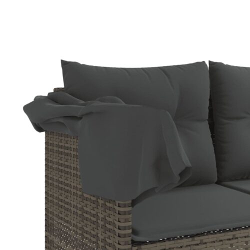 5-Piece Garden Sofa Set with Cushions Grey Poly Rattan Wicker Outdoor Patio Furniture - Image 6