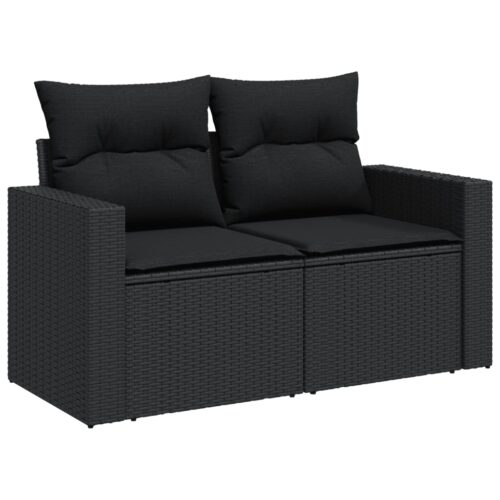5-Piece Garden Sofa Set with Cushions Black Poly Rattan Wicker Outdoor Patio Furniture - Image 4