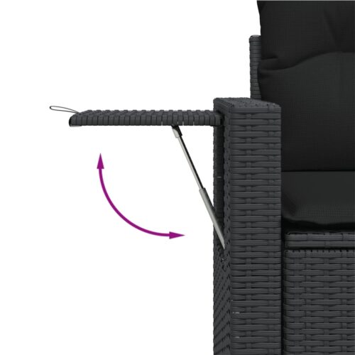 5-Piece Garden Sofa Set with Cushions Black Poly Rattan Wicker Outdoor Patio Furniture - Image 9