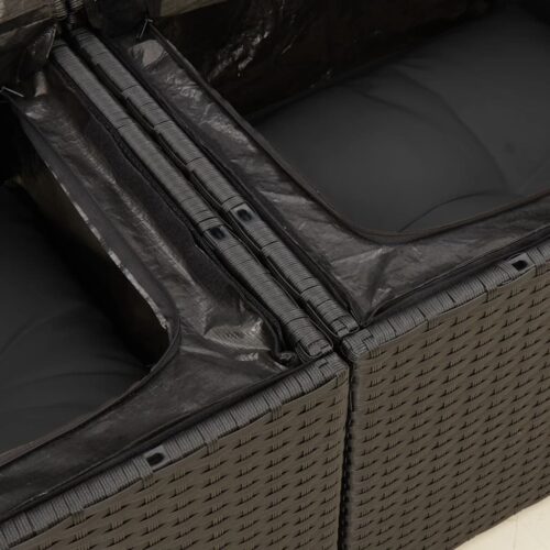 5-Piece Garden Sofa Set with Cushions Black Poly Rattan Wicker Outdoor Patio Furniture - Image 12