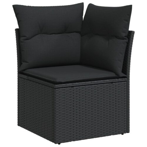 6-Piece Garden Sofa Set with Cushions Black Poly Rattan Wicker Outdoor Patio Furniture - Image 4
