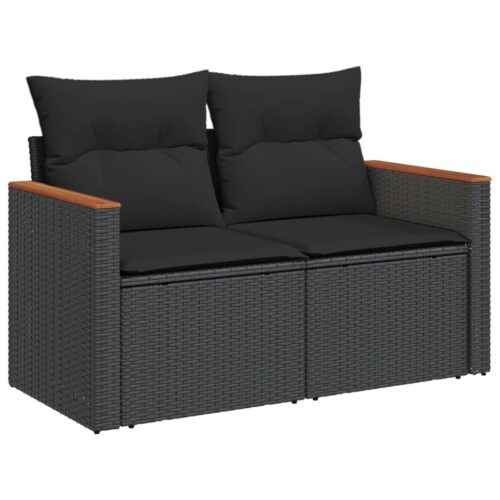 6-Piece Garden Sofa Set with Cushions Black Poly Rattan Wicker Outdoor Patio Furniture - Image 3