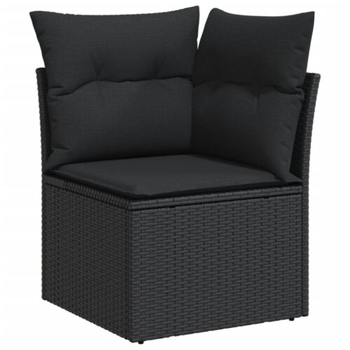 6-Piece Garden Sofa Set with Cushions Black Poly Rattan Wicker Outdoor Patio Furniture - Image 4