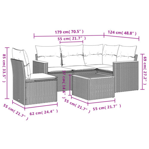 6-Piece Garden Sofa Set with Cushions Black Poly Rattan Wicker Outdoor Patio Furniture - Image 8