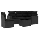 6-Piece Garden Sofa Set with Cushions Black Poly Rattan Wicker Outdoor Patio Furniture