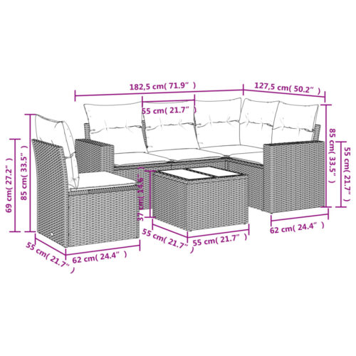 6-Piece Garden Sofa Set with Cushions Black Poly Rattan Wicker Outdoor Patio Furniture - Image 3