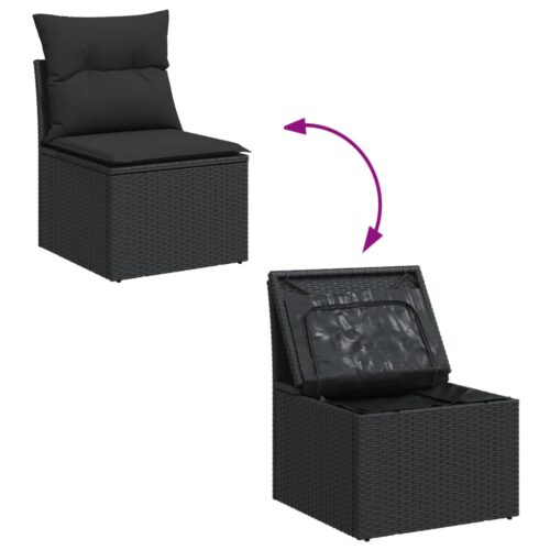 6-Piece Garden Sofa Set with Cushions Black Poly Rattan Wicker Outdoor Patio Furniture - Image 8