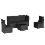 6-Piece Garden Sofa Set with Cushions Black Poly Rattan Wicker Outdoor Patio Furniture