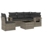 6-Piece Garden Sofa Set with Cushions Black Poly Rattan Wicker Outdoor Patio Furniture
