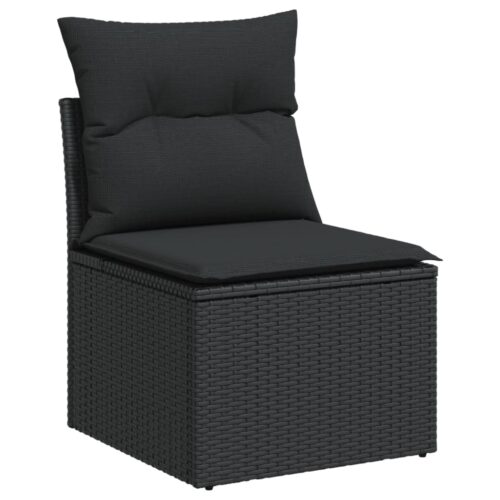6-Piece Garden Sofa Set with Cushions Black Poly Rattan Wicker Outdoor Patio Furniture - Image 5