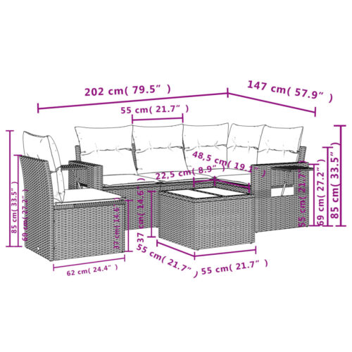6-Piece Garden Sofa Set with Cushions Black Poly Rattan Wicker Outdoor Patio Furniture - Image 9