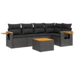 6-Piece Garden Sofa Set with Cushions Black Poly Rattan Wicker Outdoor Patio Furniture