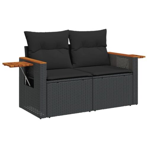 6-Piece Garden Sofa Set with Cushions Black Poly Rattan Wicker Outdoor Patio Furniture - Image 4