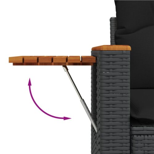 6-Piece Garden Sofa Set with Cushions Black Poly Rattan Wicker Outdoor Patio Furniture - Image 9