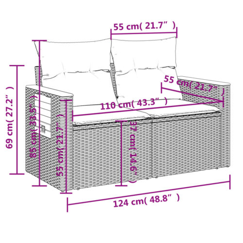 6-Piece Garden Sofa Set with Cushions Black Poly Rattan Wicker Outdoor Patio Furniture - Image 11