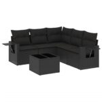 6-Piece Garden Sofa Set with Cushions Black Poly Rattan Wicker Outdoor Patio Furniture