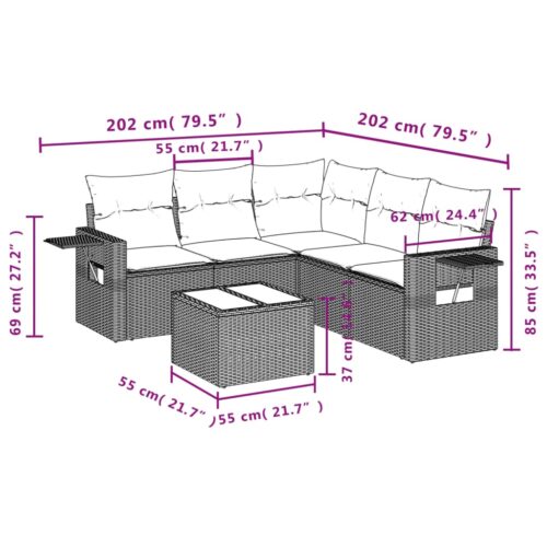 6-Piece Garden Sofa Set with Cushions Black Poly Rattan Wicker Outdoor Patio Furniture - Image 3