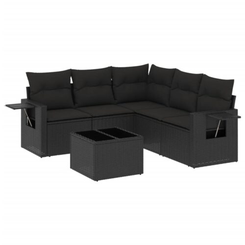 6-Piece Garden Sofa Set with Cushions Black Poly Rattan Wicker Outdoor Patio Furniture - Image 5